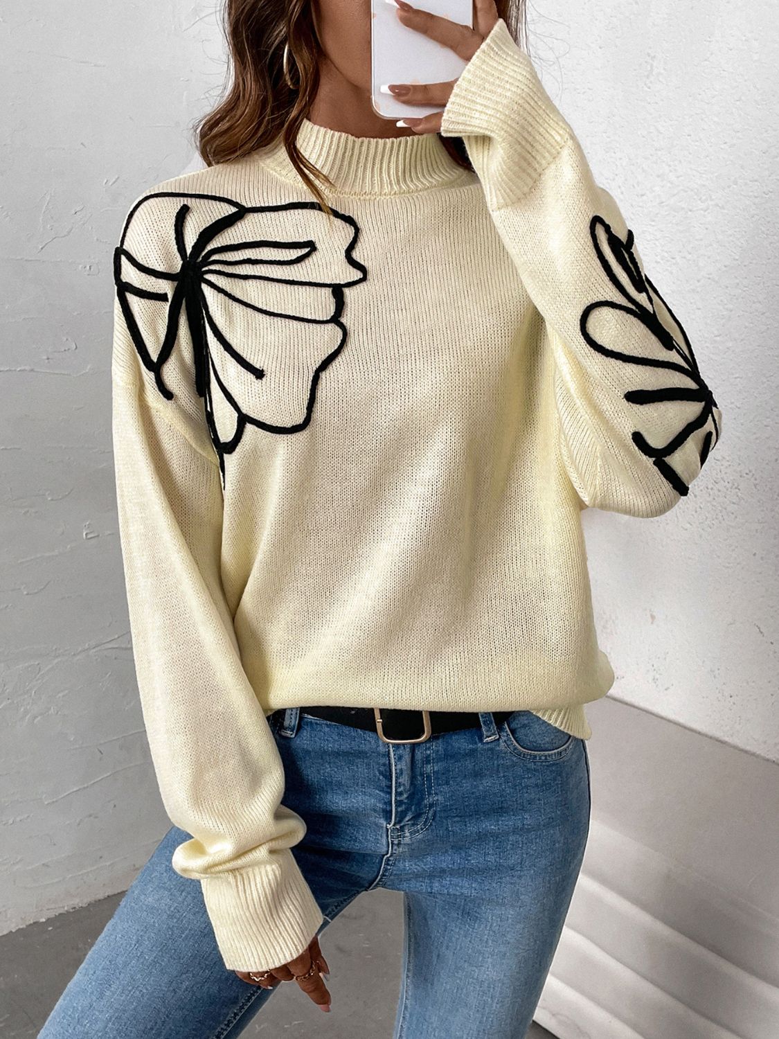 Lidia® | Perfee long-sleeved sweater with stand-up collar and low shoulders