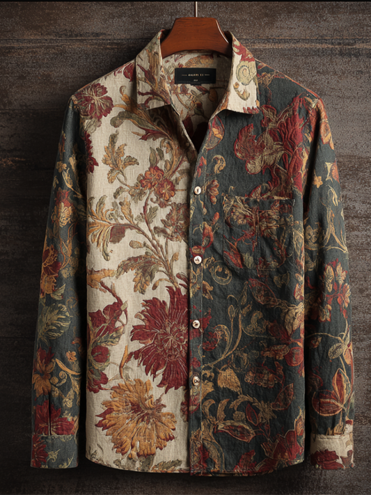 Western Cowboy Style Plant And Flower Elements Retro Cotton And Linen Men's Shirt elevenforest