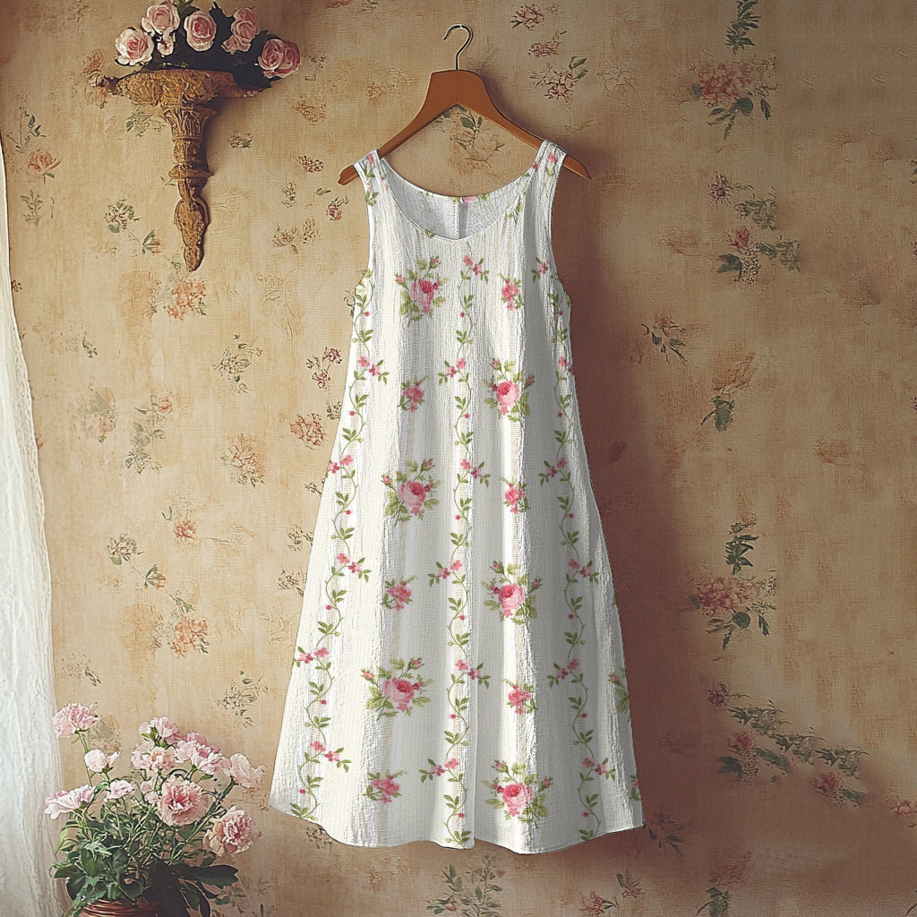 Floral Art Print Linen Blend Tank Dress elevenforest