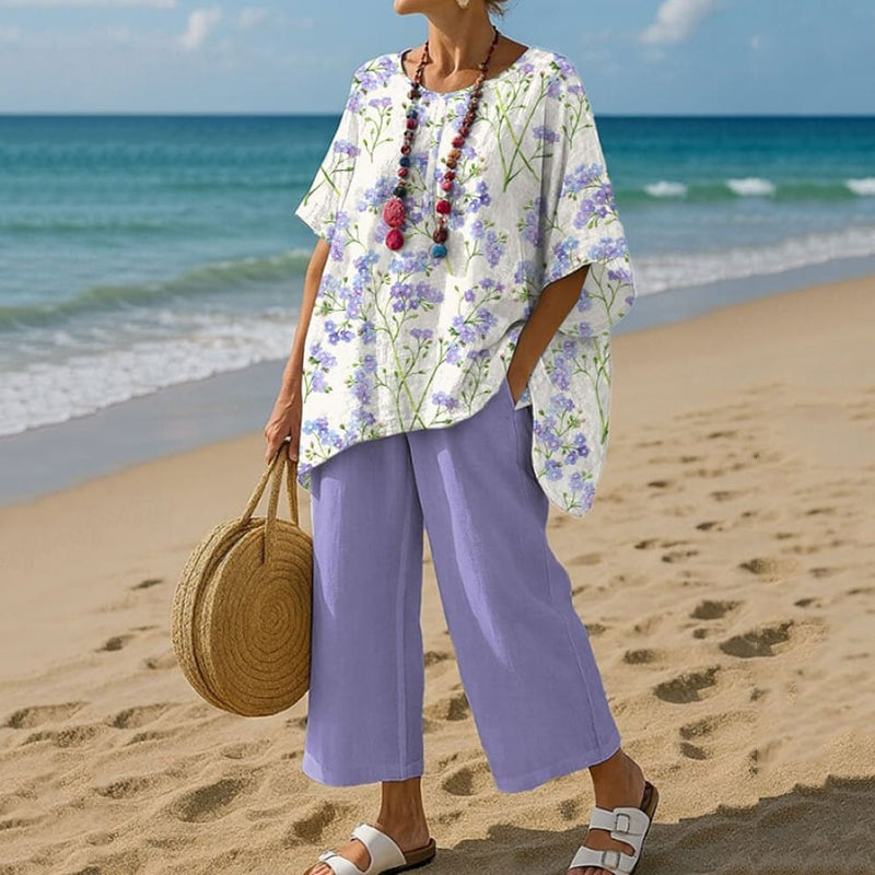 Women's Flower Print T-shirt And Pants Two Piece Set elevenforest