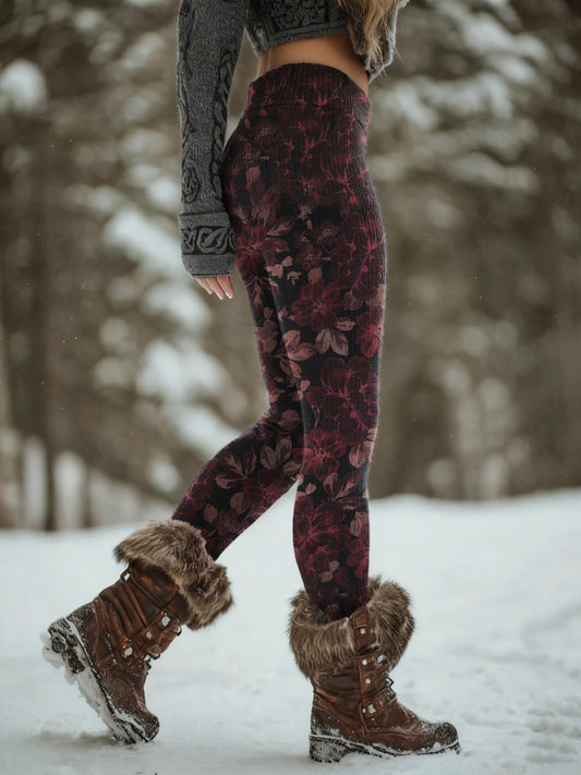 Women's Vintage Floral Art Print Slim-Fit Casual Pants