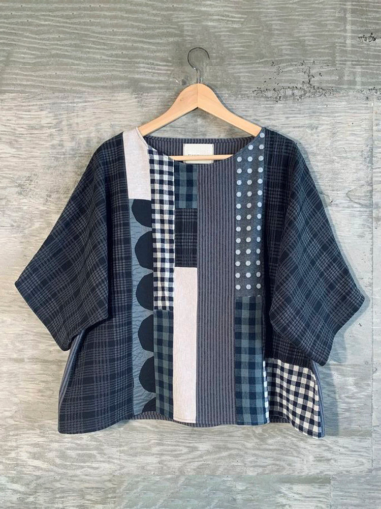Vintage Polka Dot Geometric Women's Linen T-shirt elevenforest