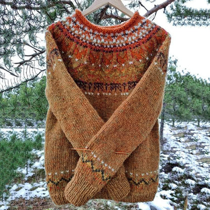 Vintage Icelandic Knit Jacquard Warmth Crew Neck Sweater（Unisex） elevenforest