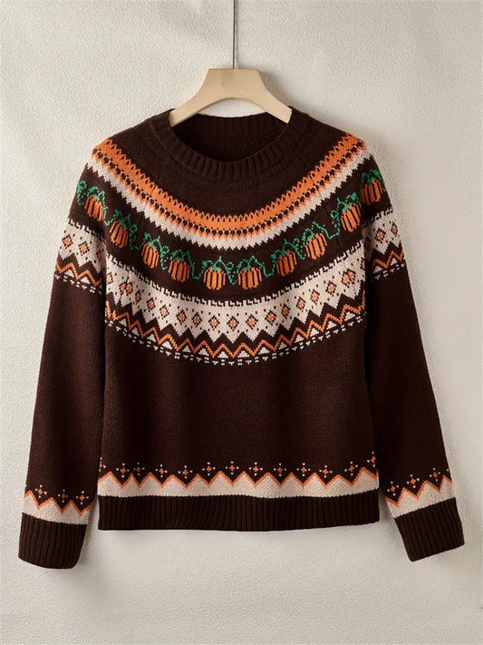 Vintage Pumpkin Elements Halloween Women's Cozy Sweater artswardrobe