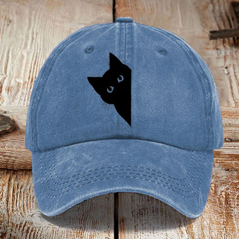 Japanese Art Black Cat Print Washed Sun Hat elevenforest