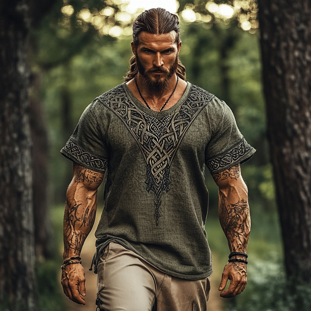Men's Viking Celtic Knot Art Linen T-shirt elevenforest