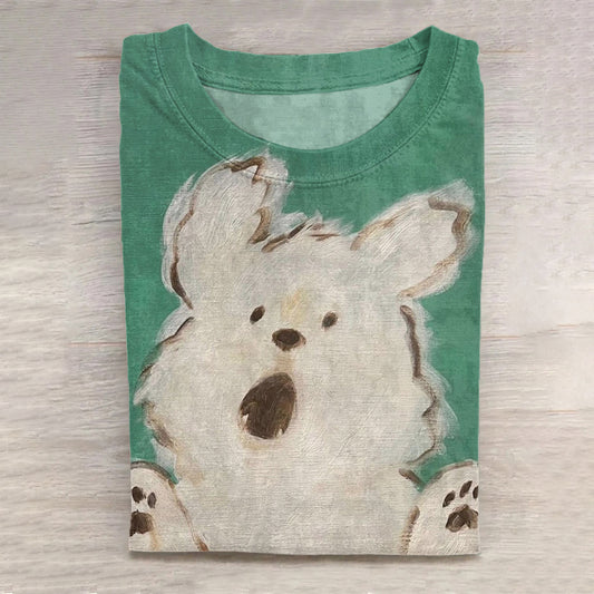 Comstylish Cute Dog Art Vintage Washed T Shirt