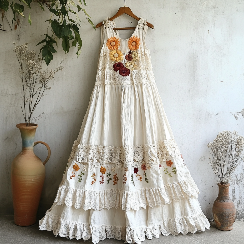 Bohemian Floral Embroidered Lace Sleeveless Dress elevenforest