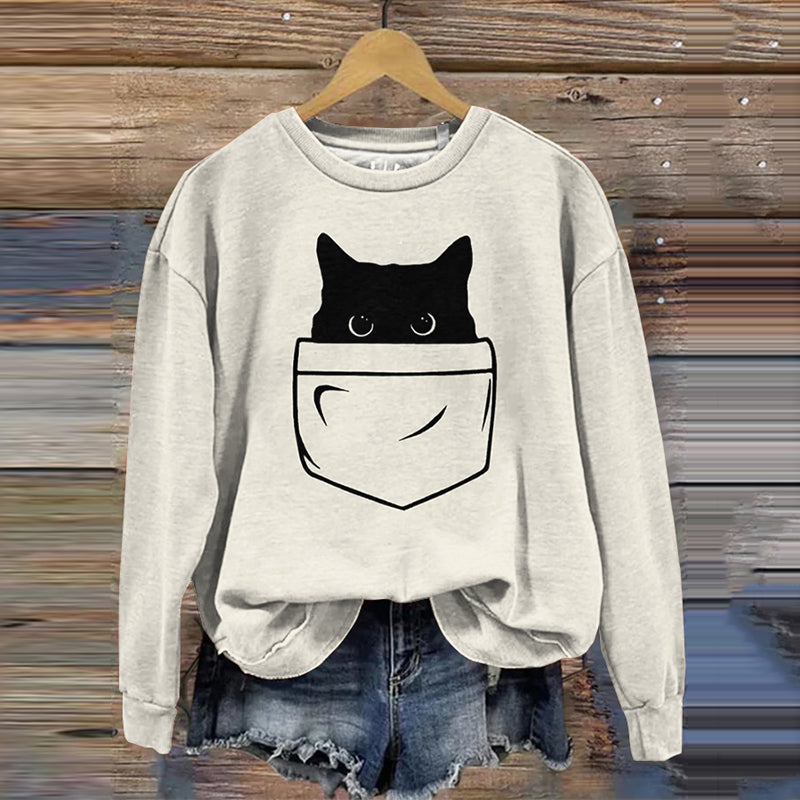 Women's Funny Cat Meowtain Japanese Cat Print Sweatshirt elevenforest