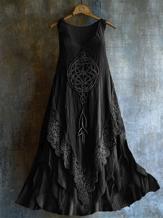 Viking Celtic Knot Lace Hem Layered Linen Tank Dress elevenforest