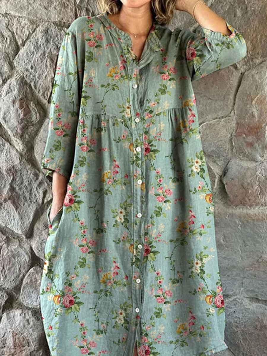 Women's Elegant Simple Rose Floral Pattern Shirt Style Cotton and Line