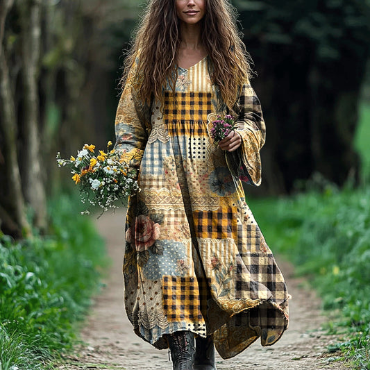 Women's Vintage Bohemian Floral Patch Dress elevenforest