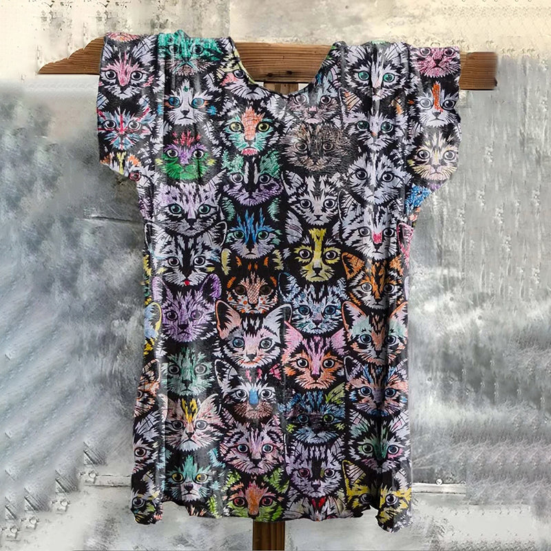 Comstylish Women's Cute Cat Print Casual Short Sleeve T-shirt