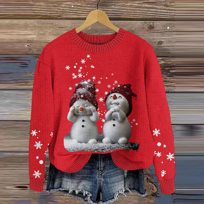 Comstylish Vintage Christmas Cute Snowman Printed Pattern Style Knitted Warm Sweater