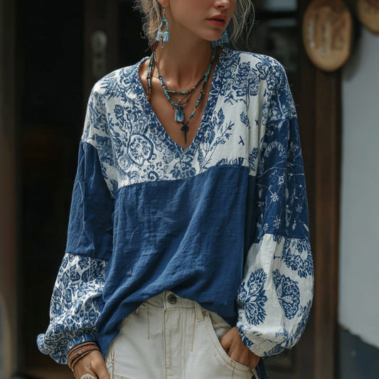Women's Japanese-style Floral Pattern Comfortable Top elevenforest