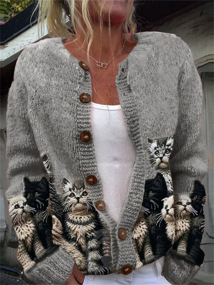 Fuzzy Cats Crochet Art Cozy Knit Cardigan elevenforest