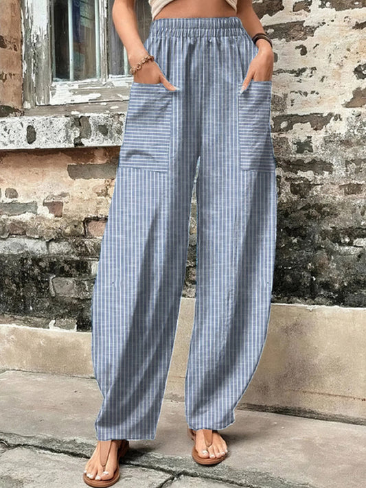 Simple Striped Baggy High Waisted Casual Pants elevenforest