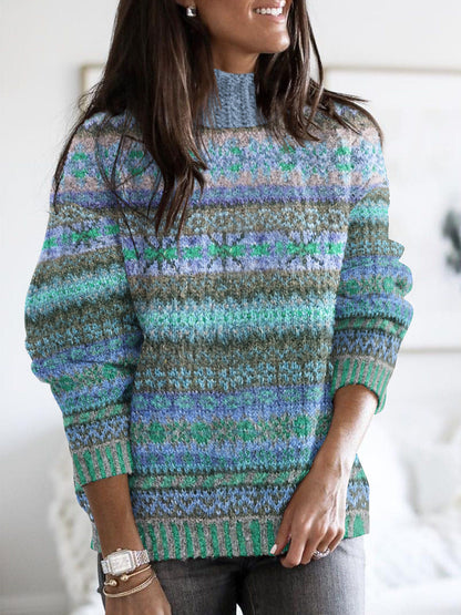 Retro Ethnic Pattern Turtleneck Sweater elevenforest