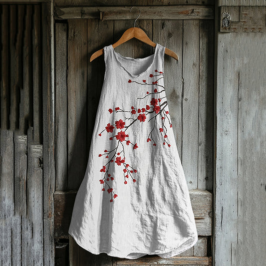 Vintage Cherry Blossom Art Linen Tank Dress elevenforest