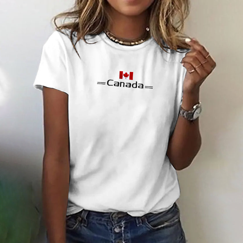 Comstylish Women's Canada Maple Leaf Flag Short Sleeve T-shirt
