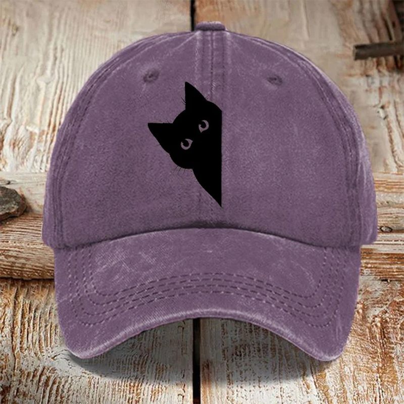 Japanese Art Black Cat Print Washed Sun Hat elevenforest