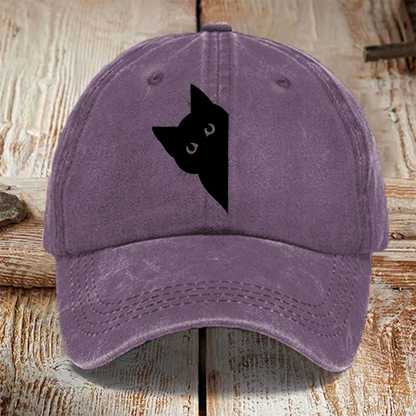 Japanese Art Black Cat Print Washed Sun Hat elevenforest