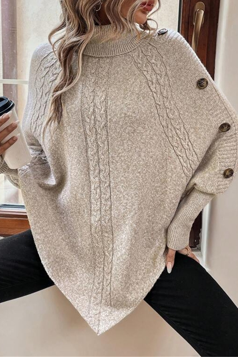 Kyra® | Casual turtleneck sweaters with buttons and woven pattern