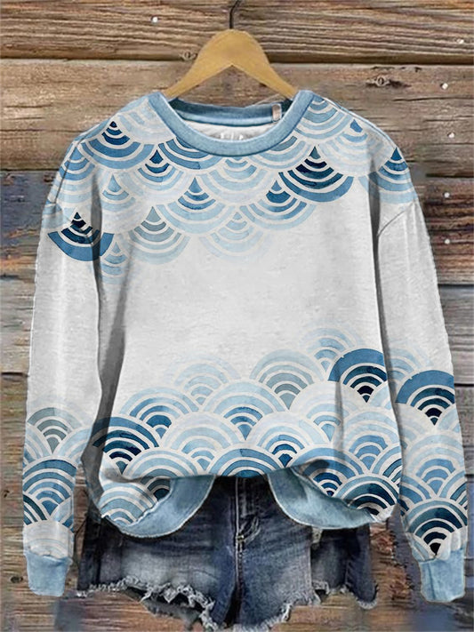 Sea Waves Ancient Japanese Watercolor Art Sweatshirt elevenforest
