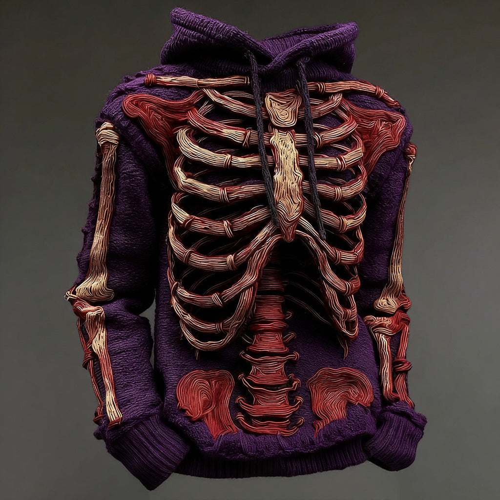 Halloween Bloody Skeleton Cozy Knit Hooded Sweater artswardrobe