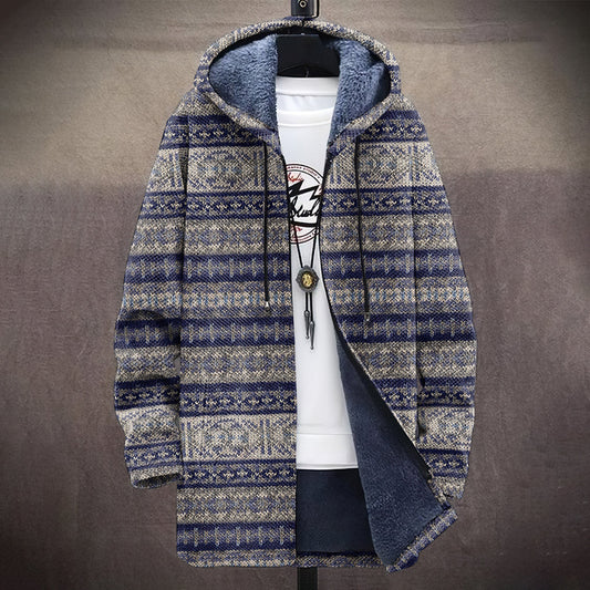 Men's Vintage Tribal Iceland Knitted Art Cozy Plush Hooded Coat artswardrobe