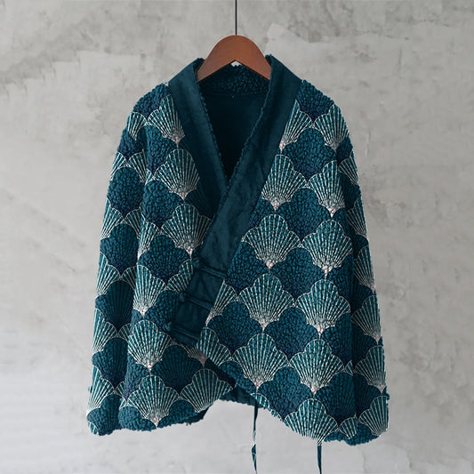 Japanese Style Contrast Wave Pattern Comfortable Kimono elevenforest