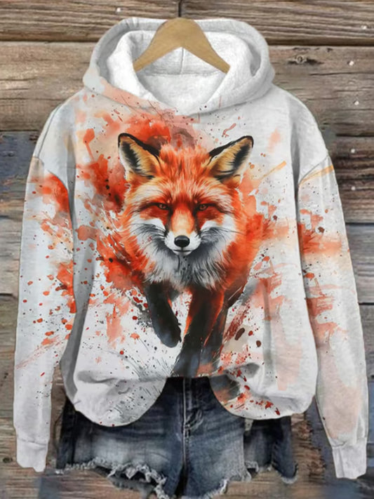 Comstylish Women's Retro Fun Animal Fox Print Hooded