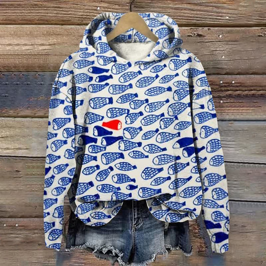 Fish Art Print Long Sleeve Hoodie elevenforest