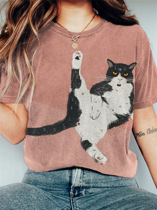 Funny Cat Contrast Color Vintage T Shirt elevenforest