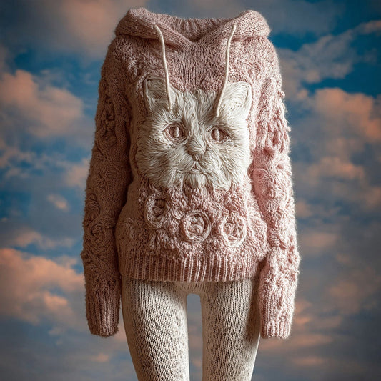 Cute Cat Face Embroidered Cozy Hooded Sweater elevenforest