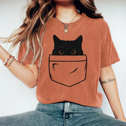 Abstract Creative Pocket Black Cat Art Print  T-shirt elevenforest