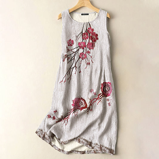 Vintage Cherry Blossom Floral Art Comfort Sleeveless Dress elevenforest