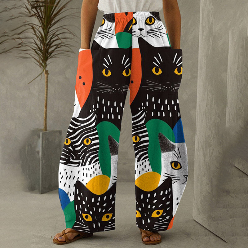 Cute Cat Print Women's Casual Pants elevenforest