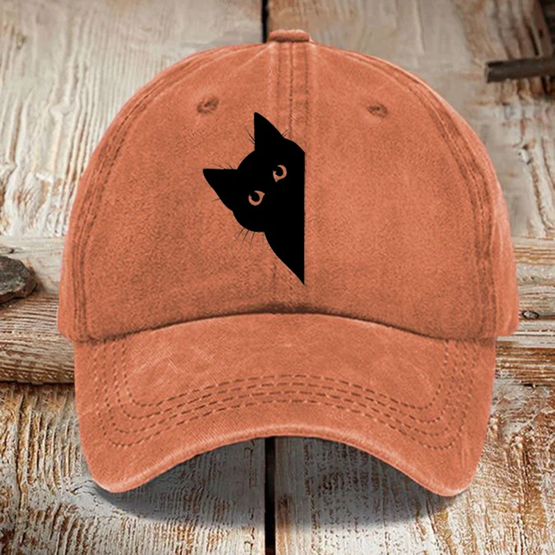 Japanese Art Black Cat Print Washed Sun Hat elevenforest