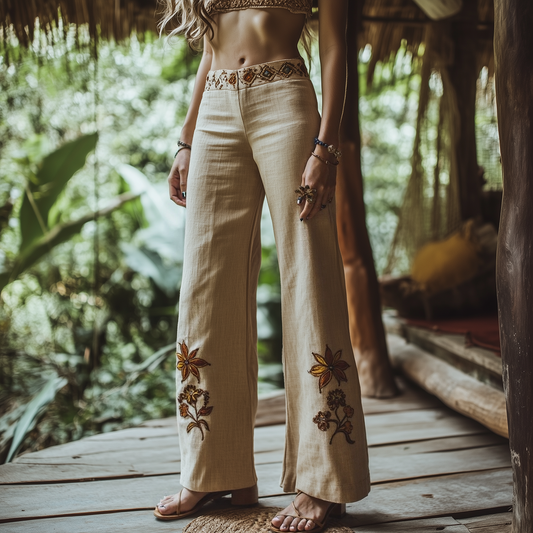 Women's Ethnic Embroidered Linen Casual Pants elevenforest