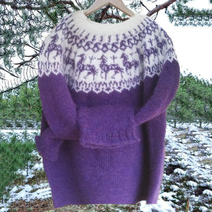 Vintage Icelandic Horse Knit Jacquard Warmth Crew Neck Sweater（Unisex） elevenforest