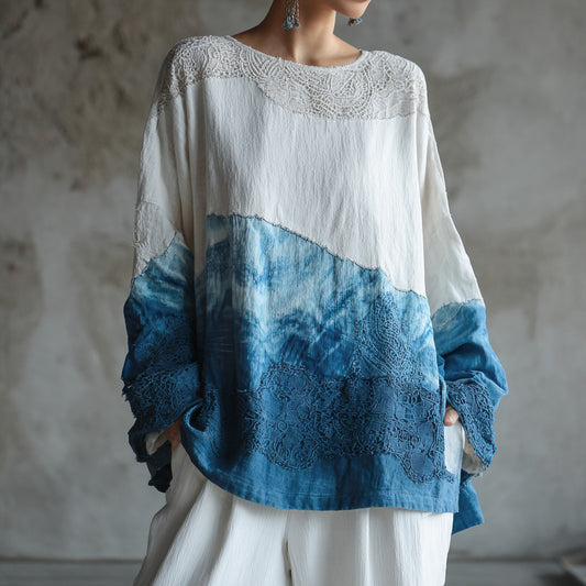 Vintage Marble Texture Collection Bohemia Women Style Gradient Gilded Pattern Linen T-shirt elevenforest