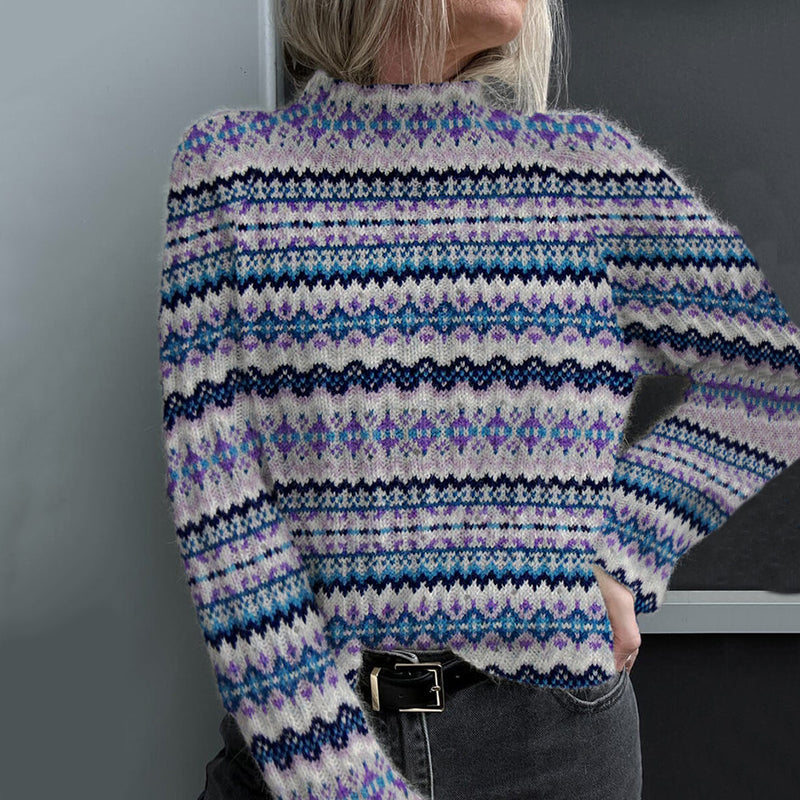 Women's Turtleneck Sweater With Vintage Icelandic Geometric Knit Pattern elevenforest