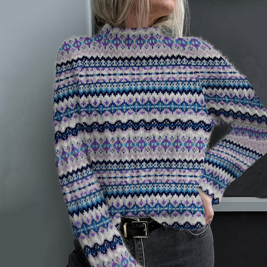 Women's Turtleneck Sweater With Vintage Icelandic Geometric Knit Pattern elevenforest