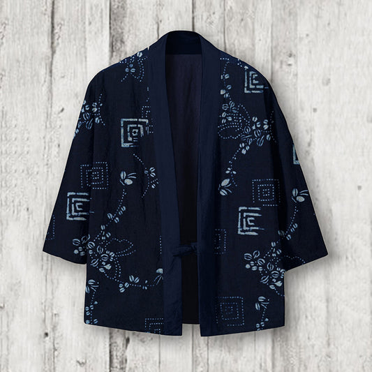 Men's Japanese Art Linen Blend Kimono Cardigan elevenforest