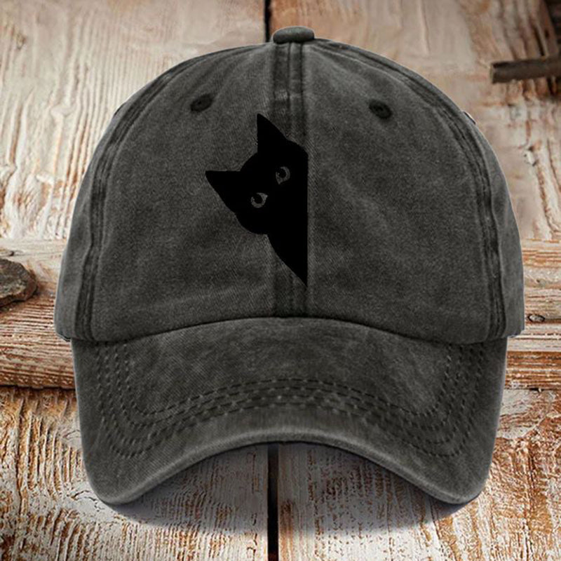 Japanese Art Black Cat Print Washed Sun Hat elevenforest
