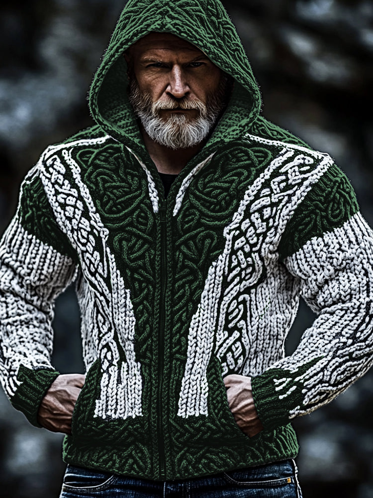 Men's Vintage Celtic Knot Hooded Zip Up Sweater artswardrobe