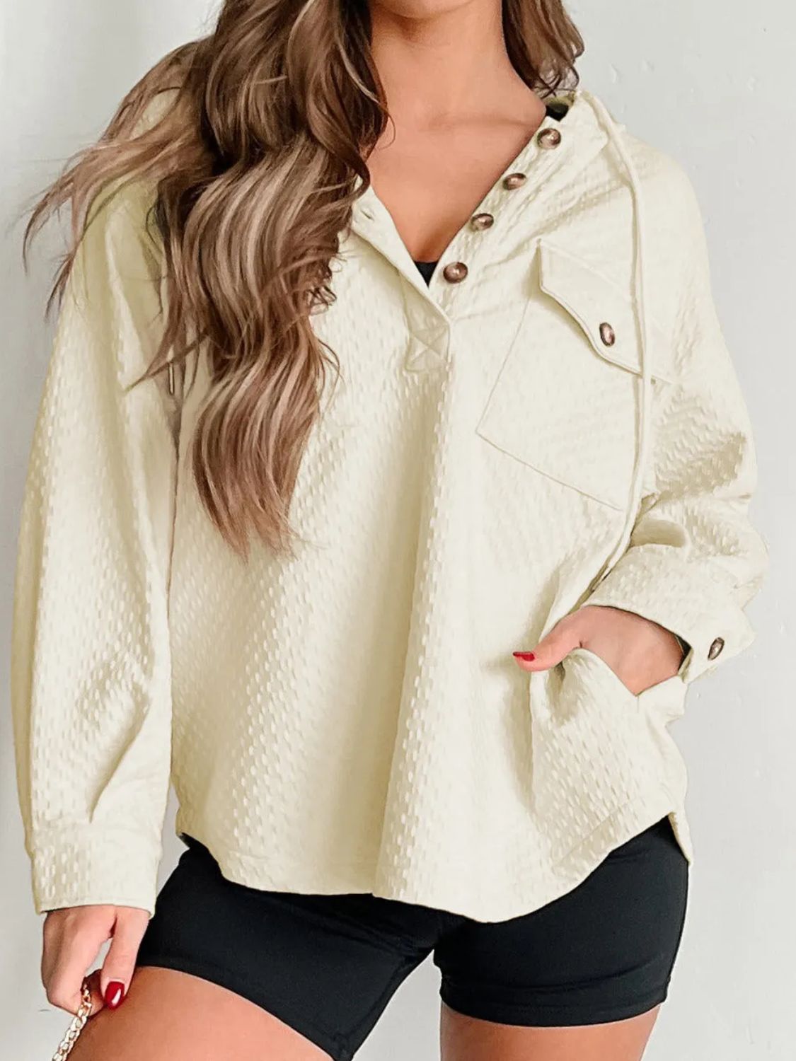 Paulina® | Hooded sweater with drawstring and half-length button