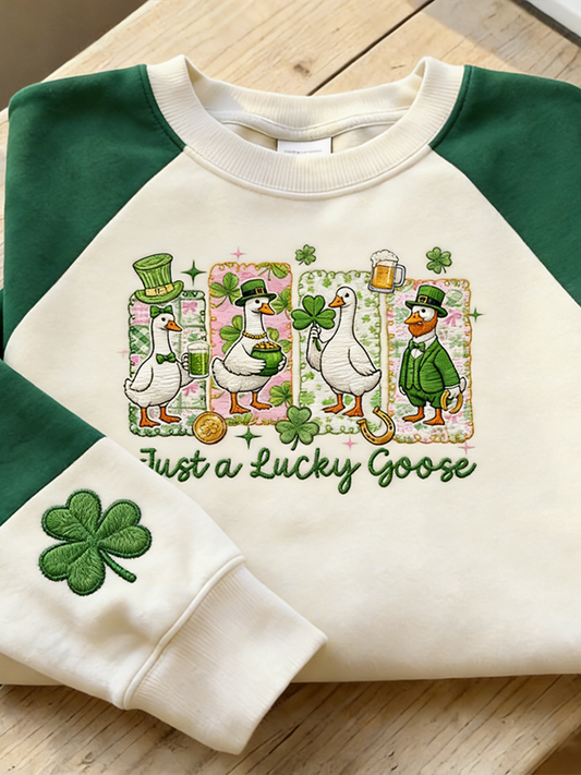 Comstylish Saint Patrick's Day Fun Goose Pattern Casual Round Neck Sweatshirt