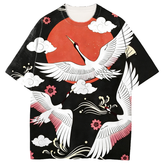 Comstylish Japanese Crane Graphic Print T-shirt